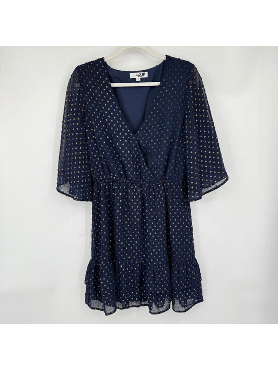 Jack by BB Dakota Dresses & Skirts - Women's Jack by BB Dakota Gold Swiss Dot Midnight Blue Mini Dress Medium